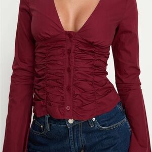 Princess Polly Zanetta Ruched Long Sleeve Top Burgundy